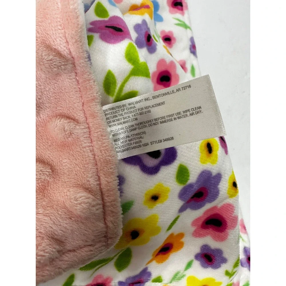 Walmart Pink Bunny Flowers Security Blanket Lovey Raised Dots 10x10